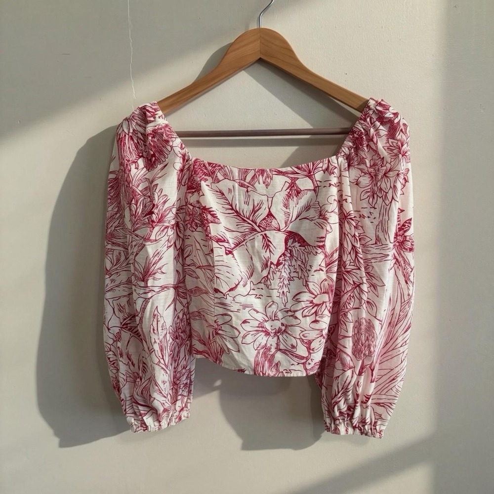 Express Tropical Floral Balloon Sleeve Top
